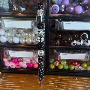 Chic Extended Beaded Pen with Black and White Accents